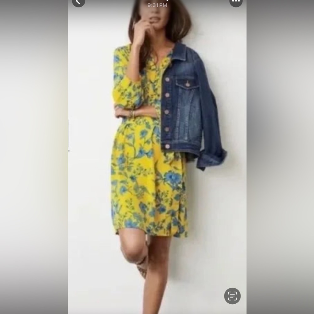 Cabi Floral Yellow Dress with Blue Accents